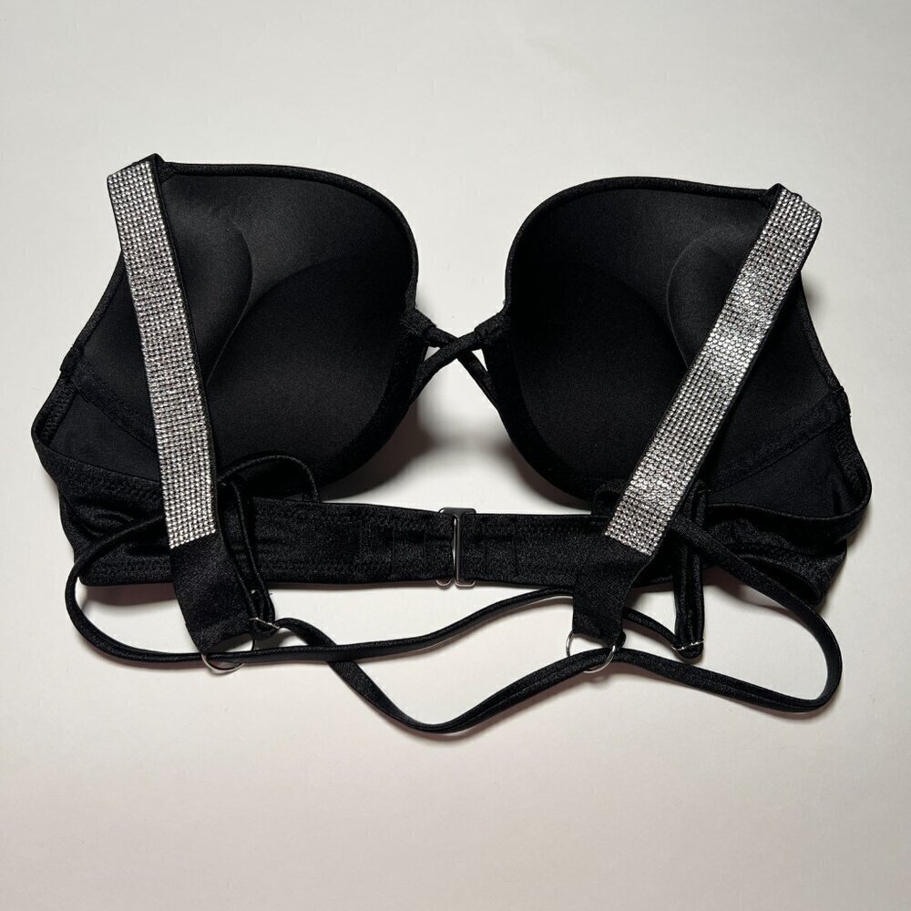 Victoria Secret 34C M Bombshell Push Up Bikini Top Set Glam Shine Strap Black - Picture 9 of 12